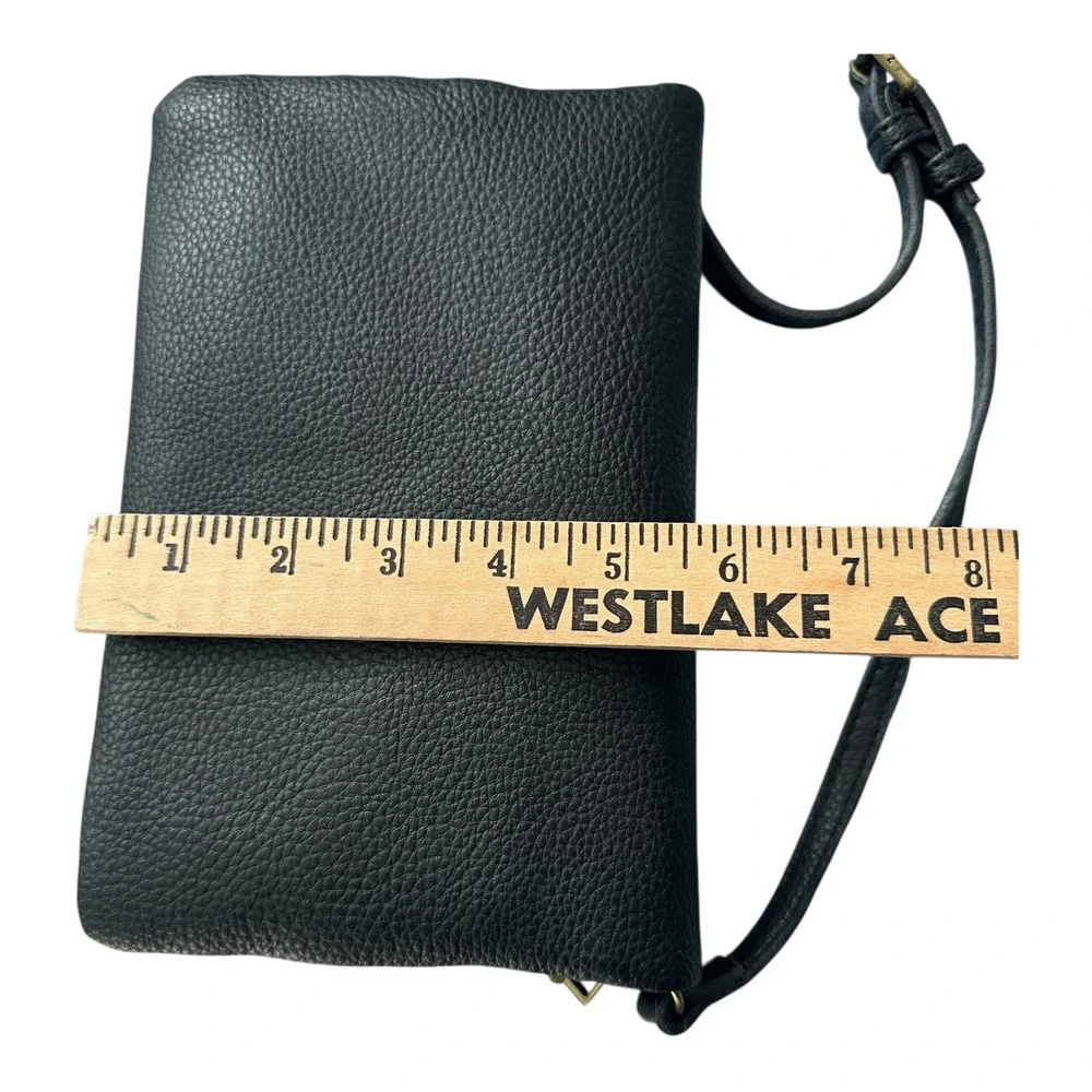 Lucky Brand Black Pebbled Leather Triple Compartment Crossbody Clutch Bag Brass